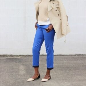 NWT J. Crew 100% Wool Pant Trouser Cafe Capri Blue Black Hem Cuff Straight Winte